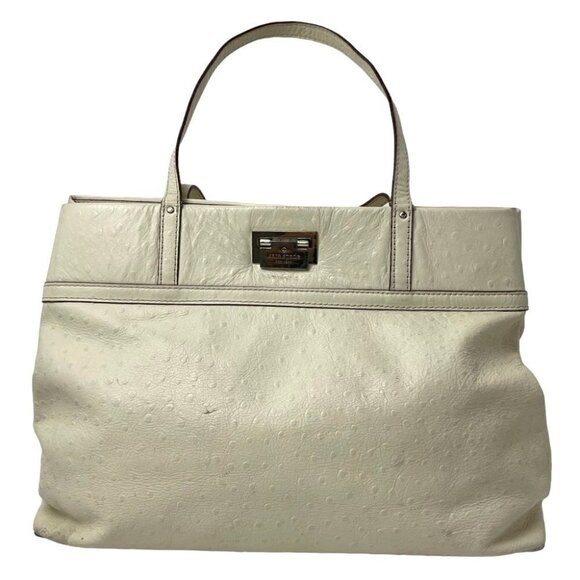 Kate Spade Cream Wellesley Ostrich Embossed‎ Leather Tote Shoulder Handbag Purse - Picture 1 of 12